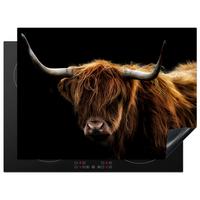 HERDABDECKPLATTE Schottischer Highlander - Hörner - Schwarz - Tiere - Natur - Wild - Kuh Herdabdeckung Induktionsfeld 70x52 cm - Cognac, Kunststoff (70/52/0.2cm) - MuchoWow