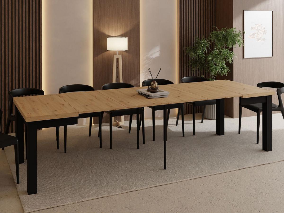 ESSTISCH Toren ausziehbar verlängerbar quadratisch, Eiche Artisan Hellbraun 80-280/80/76.5 cm - Schwarz/Eiche Artisan, Holz/Holzwerkstoff (80/280/76.5cm) - WFL GROUP