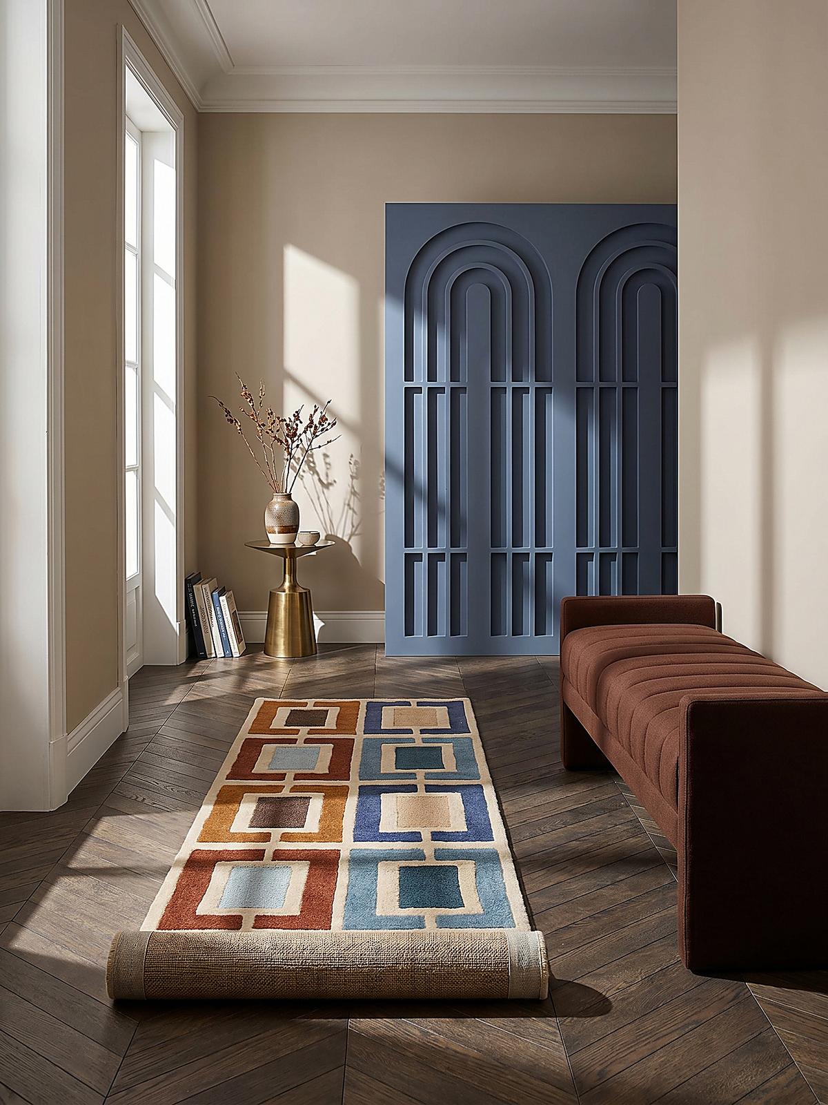 WOLLTEPPICH DERWENT, geometrisch, Blau-Bunt, 60 x 230 cm - Multicolor, Textil (230/60cm) - KADIMA DESIGN