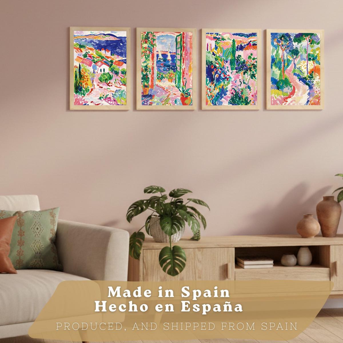 POSTER 4er Bilder-Set Wandbilder Maritim modern Wohnzimmer Deko, Schlafzimmer, Küche, Badezimmer Leichter Holzrahmen A4 - Beige, Papier (29.7/1/21cm) - Nacnic