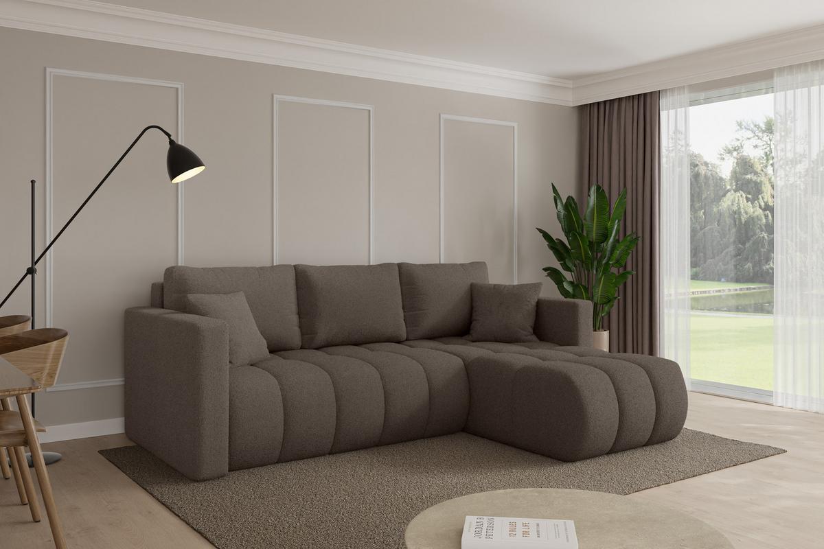 ECKSOFA mit Schlaffunktion Ottomane Rechts GARD-L 226x146x85 Braun Bouclé - Schwarz/Braun, Holzwerkstoff/Kunststoff (226/146cm) - ALTDECOR