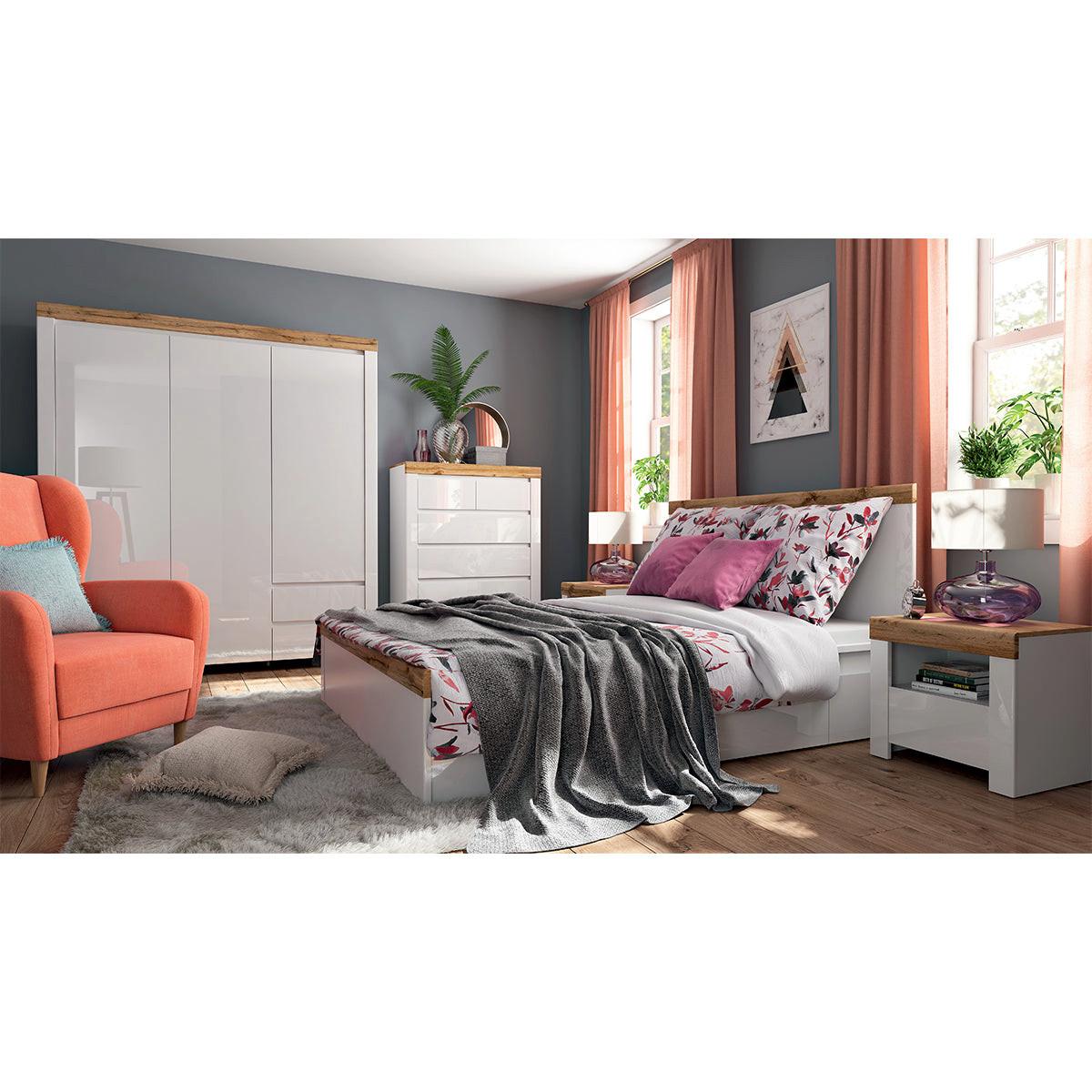 KOMMODE Hella Weiß und Holz - Weiß, Holzwerkstoff (98/130/42cm) - Petits-meubles