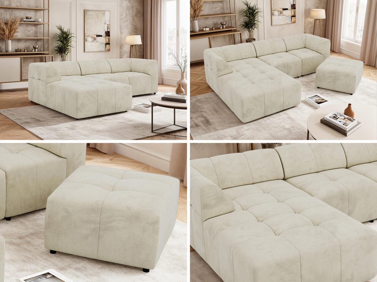 ECKSOFA VORITA L 4M - Beige Velvet - Links Seite - Beige/Schwarz, Kunststoff/Textil (267/176cm) - MKS