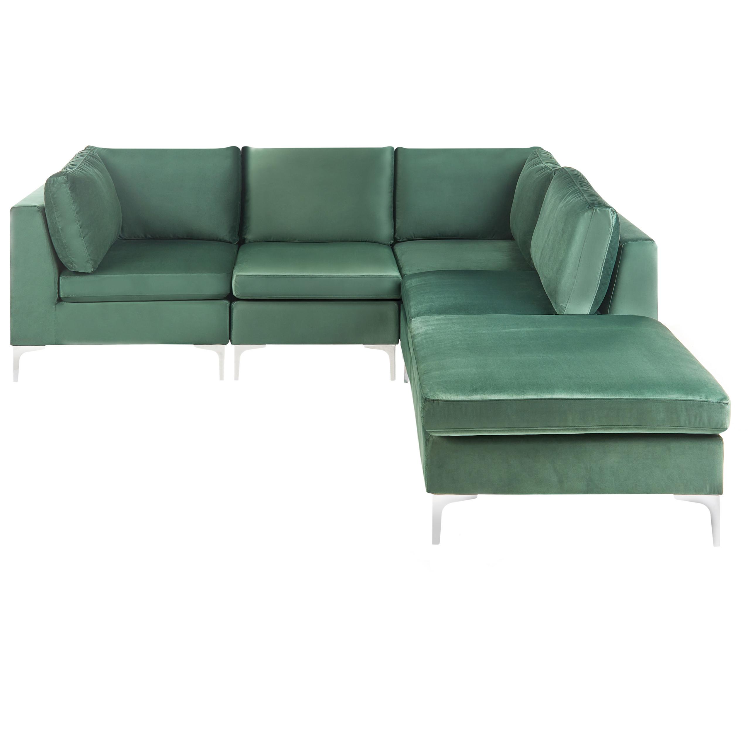 ECKSOFA Modul 4-Sitzer linksseitig Grün Samtstoff mit Ottomane Evja - Grün, Textil (235/150cm) - Beliani