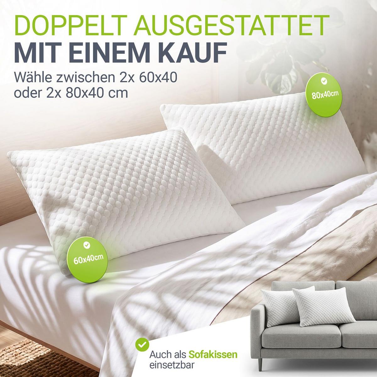 KOPFKISSEN 60x40 cm (2er-Set) - Weiß, Textil (40/60cm) - Juskys