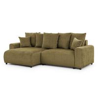 ECKSOFA Calma mit Schlaffunktion und Bettkasten im Bumpy-Design aus weichem Grün Chenille-Stoff - Ottomane links - Beige/Schwarz, Holz/Kunststoff (140/239cm) - S-Style Möbel