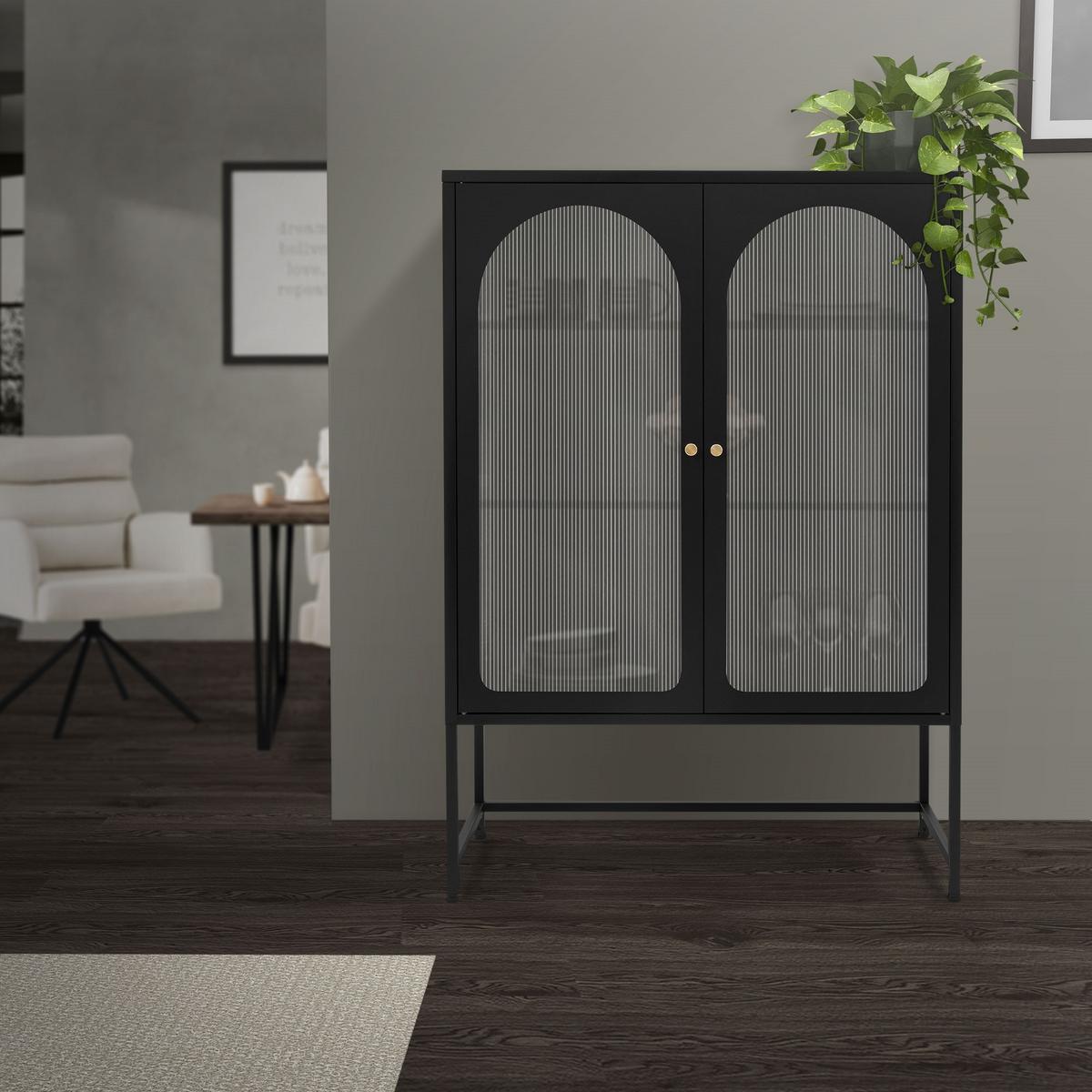 VITRINENSCHRANK 85 x 120 x 40 cm Schwarz aus Stahl - Schwarz, Metall (85/120/40cm) - ML-DESIGN