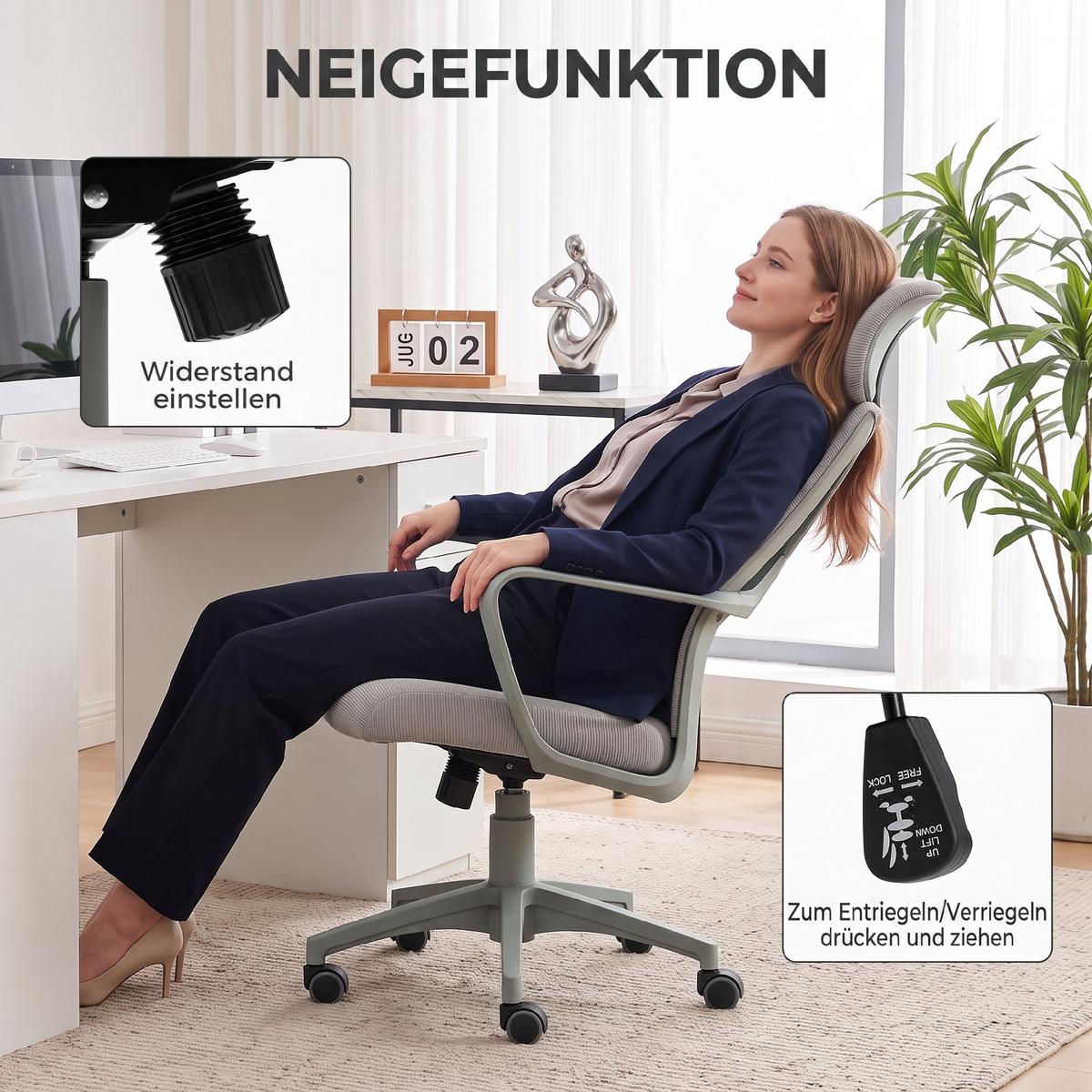 BÜROSTUHL Mesh-Gewebe Grau - Grau, Kunststoff/Textil (55/126/64cm) - Vinsetto