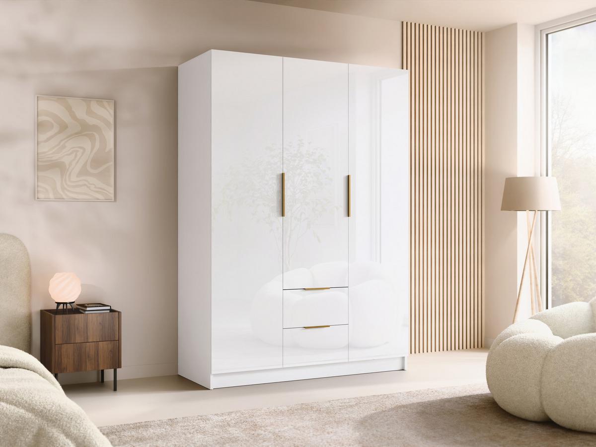 KLEIDERSCHRANK Calwi I Gloss - Weiß Hochglanz/Goldfarben, Holzwerkstoff/Kunststoff (150/216/60cm) - MIRJAN24