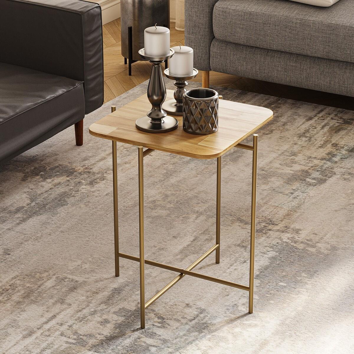 QUADRATISCHER beistelltisch mit metallfüssen 46/46/56 cm - Goldfarben, Metall (46/46/56cm) - Calicosy