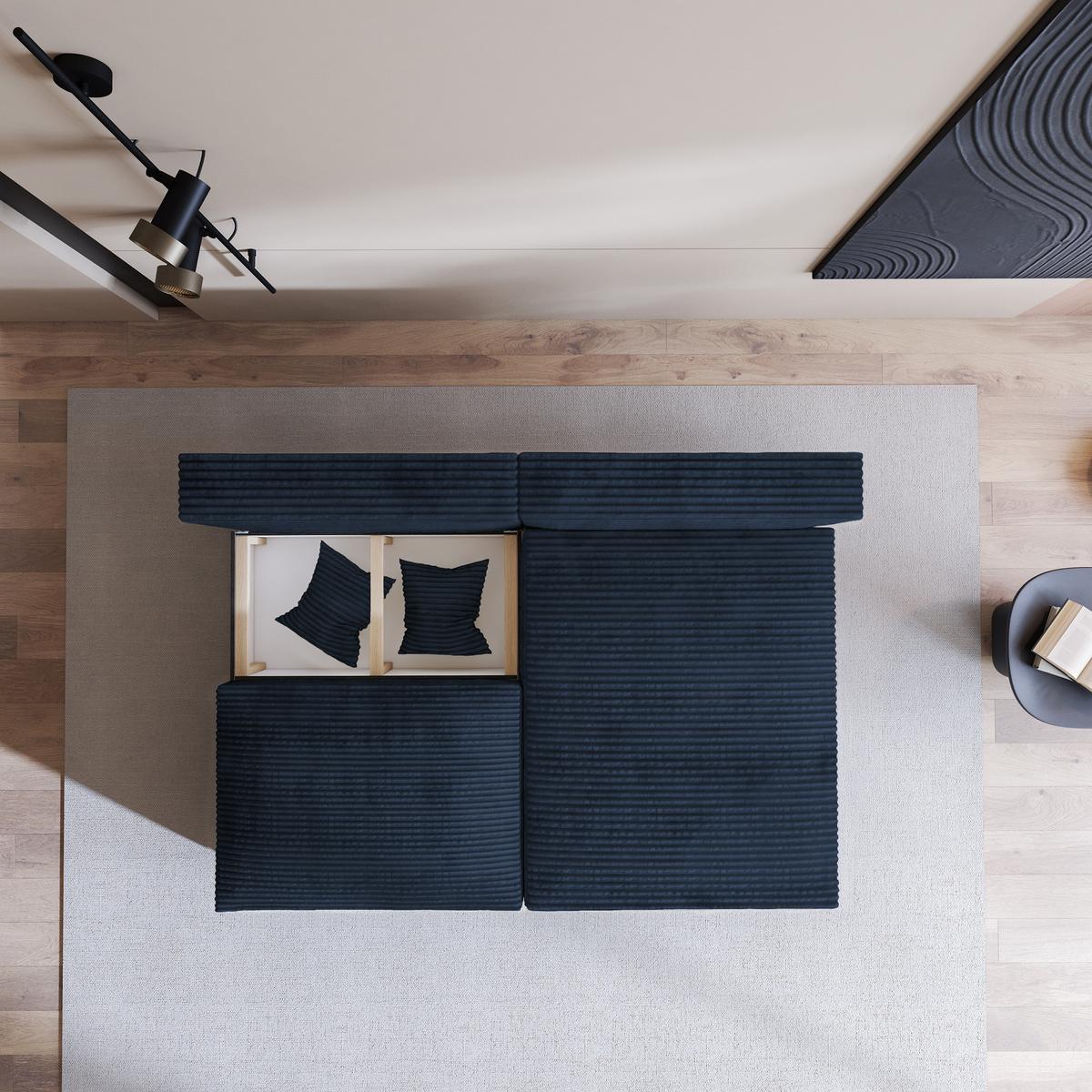 ECKSOFA FIORO Blau Kordstoff mit Schlaffunktion - Blau, Holz (204/148cm) - MASSENO