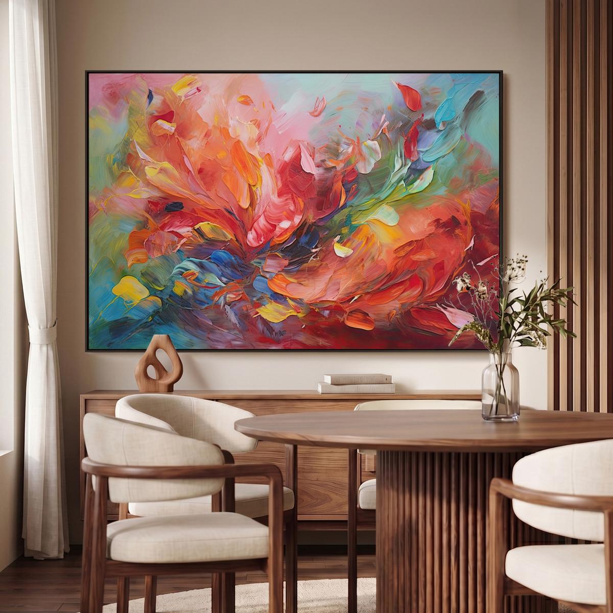 LEINWAND Bilder mit Rahmen - Ölgemälde - Kunst - Abstrakt - Farbenfroh - 120x80 - Altrosa, Textil (120/80cm) - MuchoWow