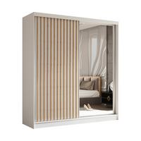 SCHWEBETÜRENSCHRANK Cabinio Weiß Eiche Artisan 200/216/61 cm – mit Spiegel und Lamellen - Walnussfarben/Weiß, Holzwerkstoff/Kunststoff (200/216/61cm) - AX Living