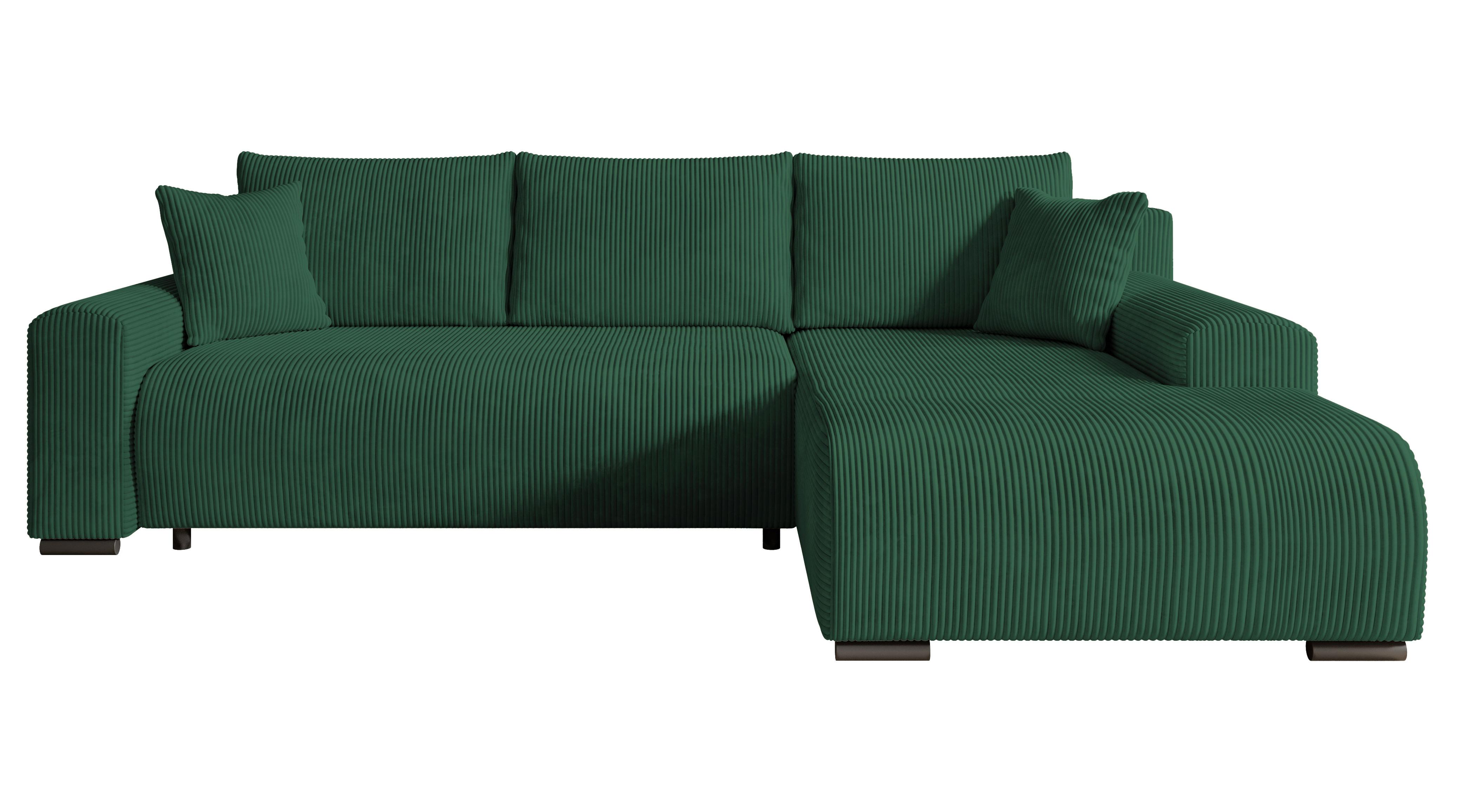 ECKSOFA Nelly mit Bettkasten und Schlaffunktion, Cordstoff in L-Form - Grün, Textil (270/185cm)