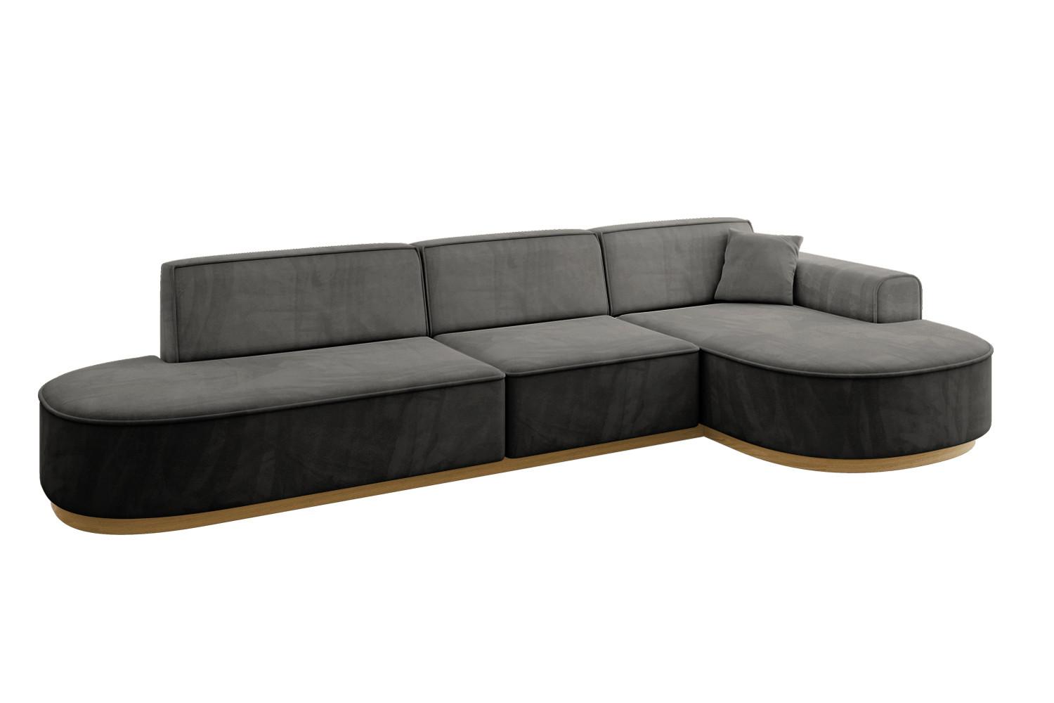 ECKSOFA Ottomane Rechts MARI-L2-v2 - 328x171x83 cm Dunkelgrau Velours - Dunkelgrau, Holzwerkstoff/Textil (171/328cm) - ALTDECOR