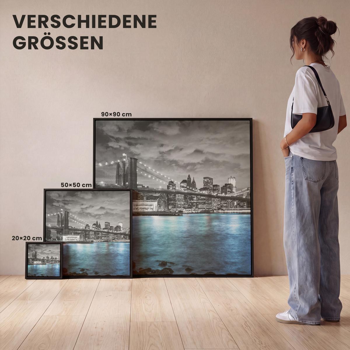 LEINWAND Bilder mit Rahmen - New York - Skyline - Stadt - Blau - 20x20 - Blaugrau, Textil (20/20cm) - MuchoWow