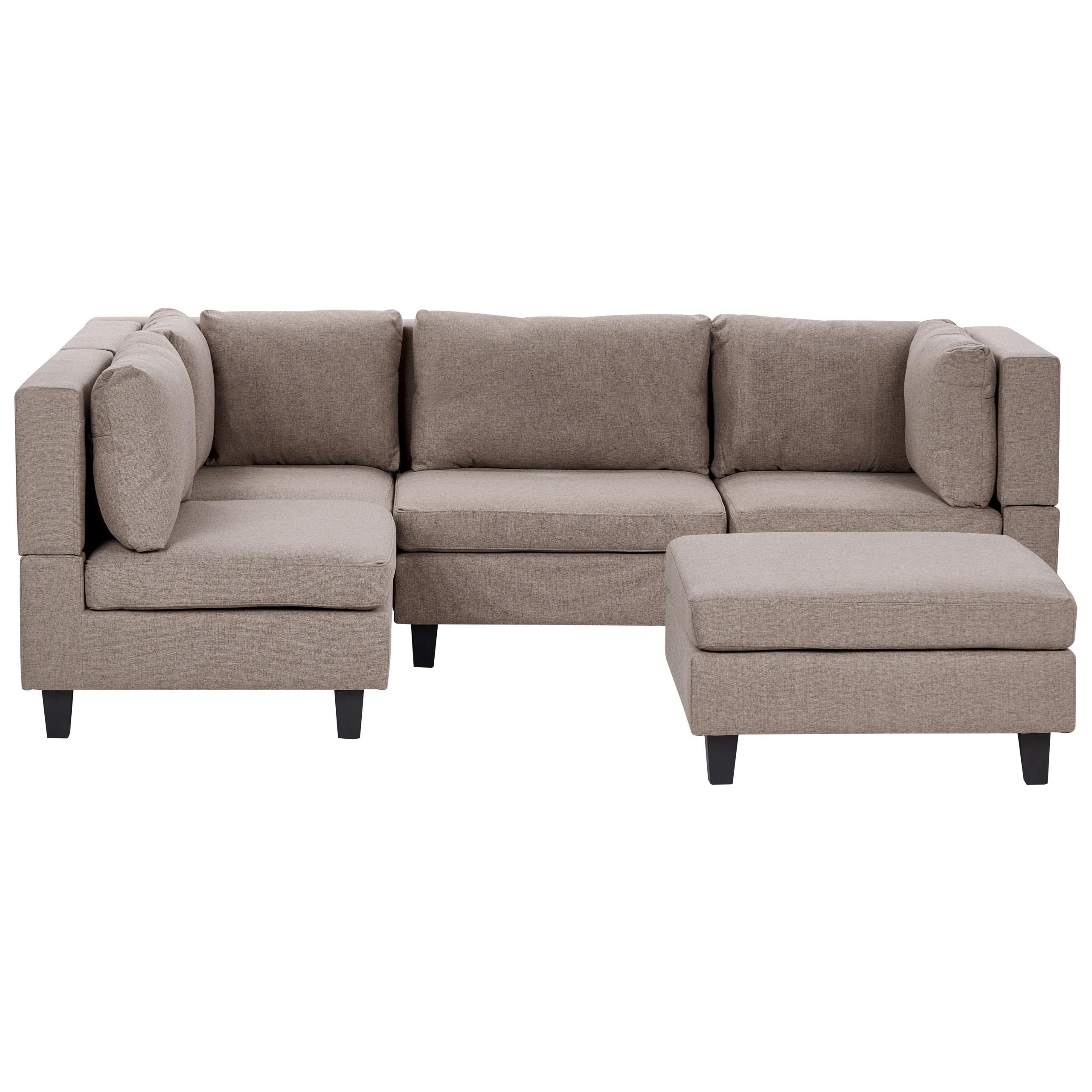 ECKSOFA Modul 4-Sitzer rechtsseitig Braun Stoff mit Ottomane Unstad - Schwarz/Braun, Textil (228/152cm) - Beliani
