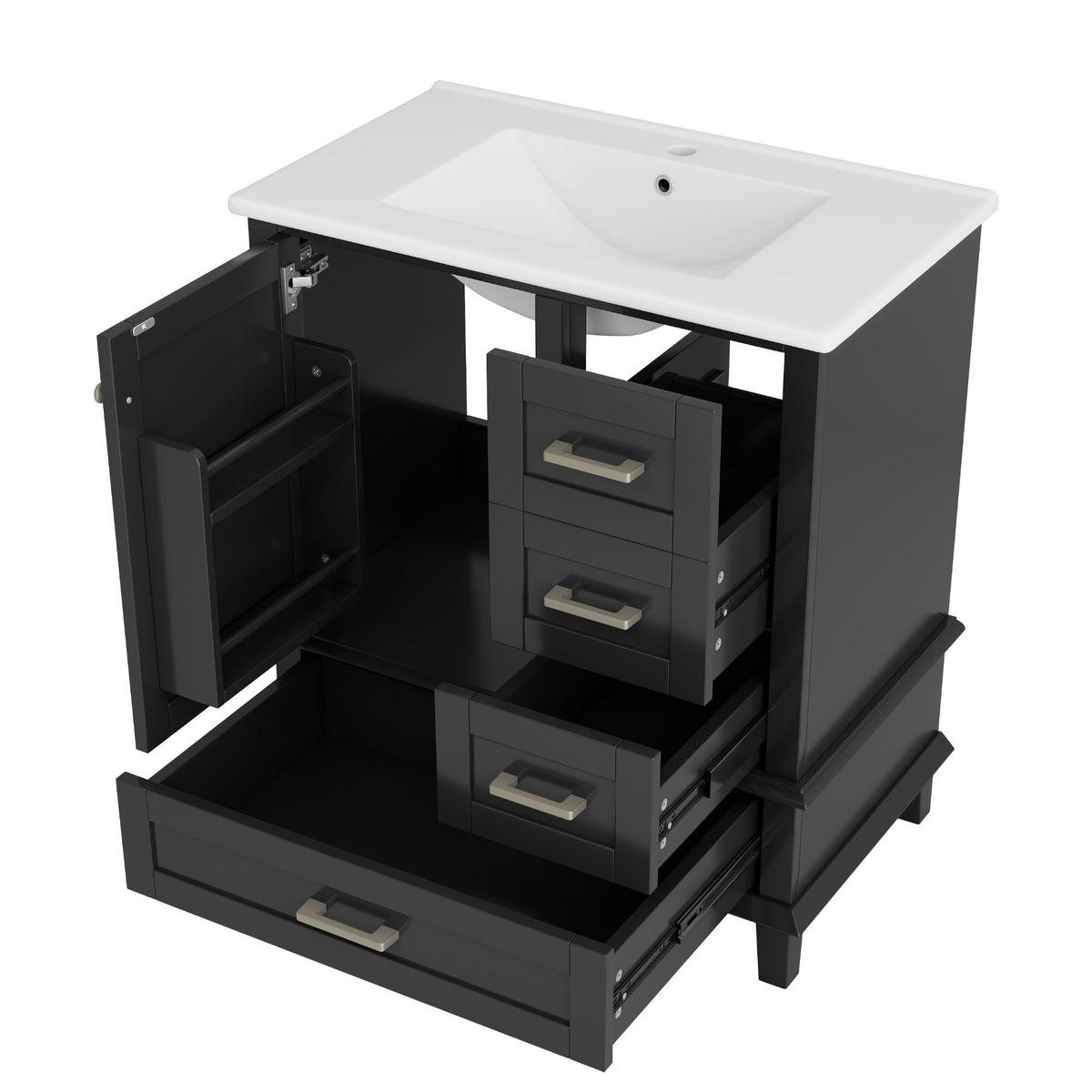 WASCHTISCH Schwarz Freistehend mit Keramikbecken & 3 Schubladen - Schwarz, Holzwerkstoff (76/83.5/45.5cm) - Urban Meuble