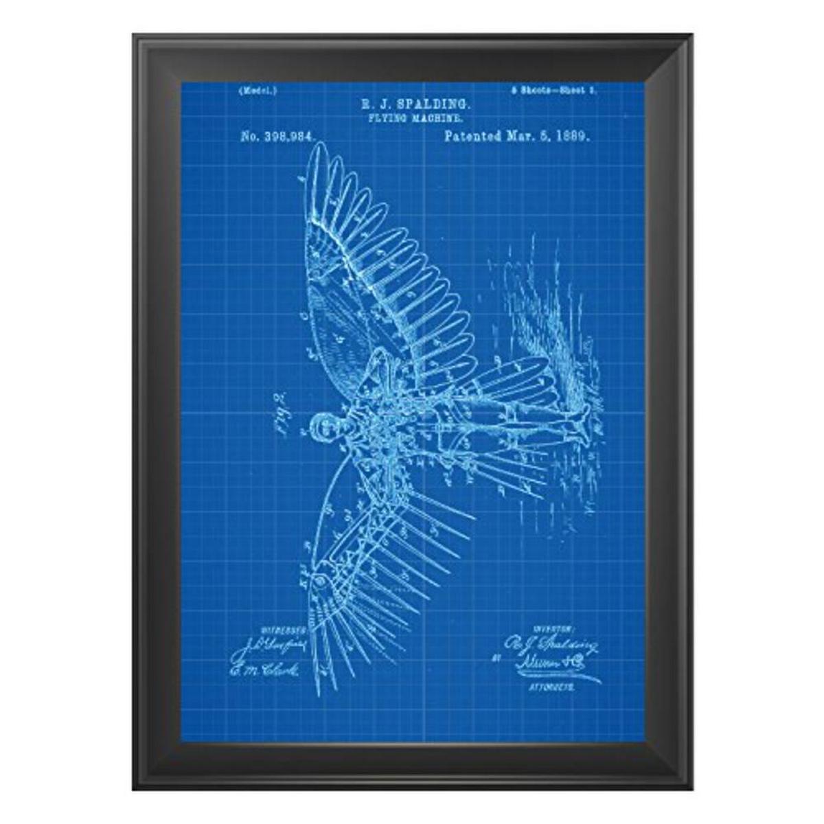 POSTER Set mit 4 Blau Gleiter Patenten A4 Schwarzer Rahmen - Schwarz, Papier (29.7/3cm) - Nacnic