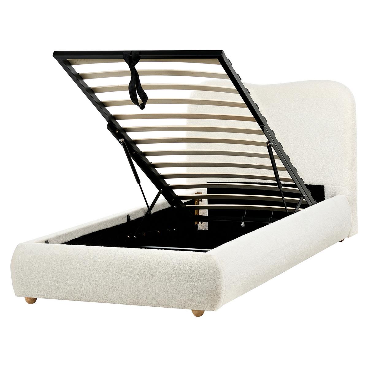 BETT mit Stauraum 90/200 cm Bouclé Cremeweiß Blagnac - Creme, Textil (90/200cm) - Beliani