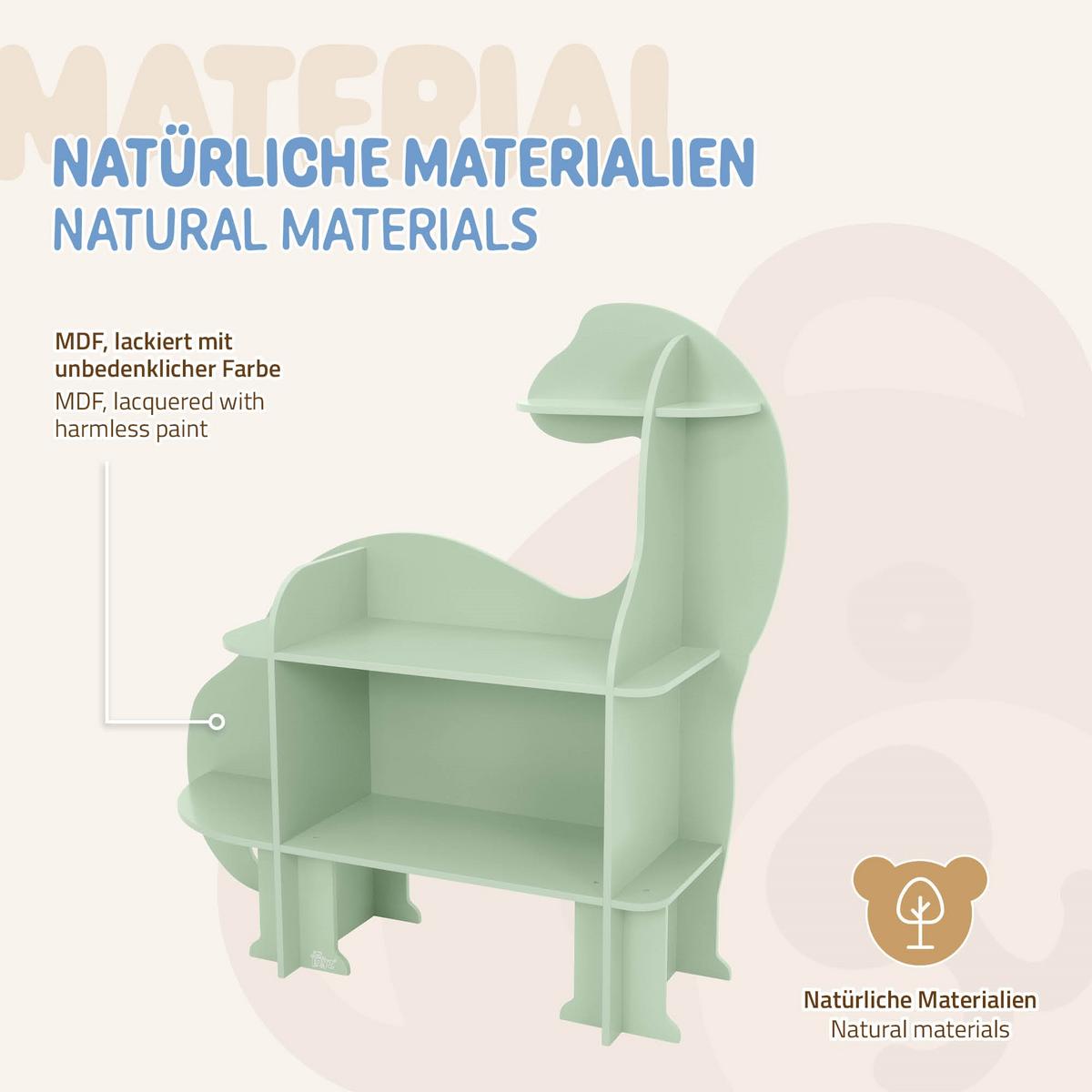 KINDERREGAL Dino 110x31x110 cm aus Holz Grün - Naturfarben, Holz (110/110/31cm) - Joyz