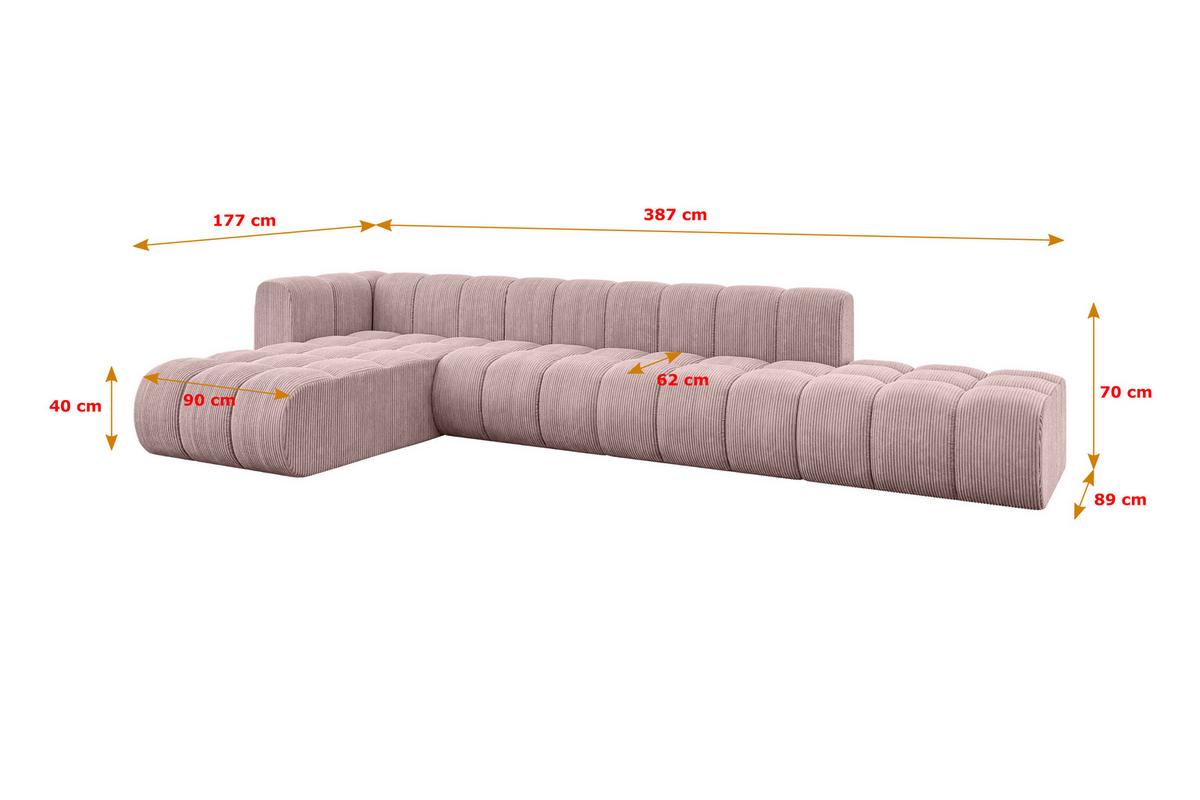 ECKSOFA modulares Sofa Zuvon-L2 - 387x177x70 cm Rosa - Rosa, Holzwerkstoff/Textil (387/177cm) - ALTDECOR