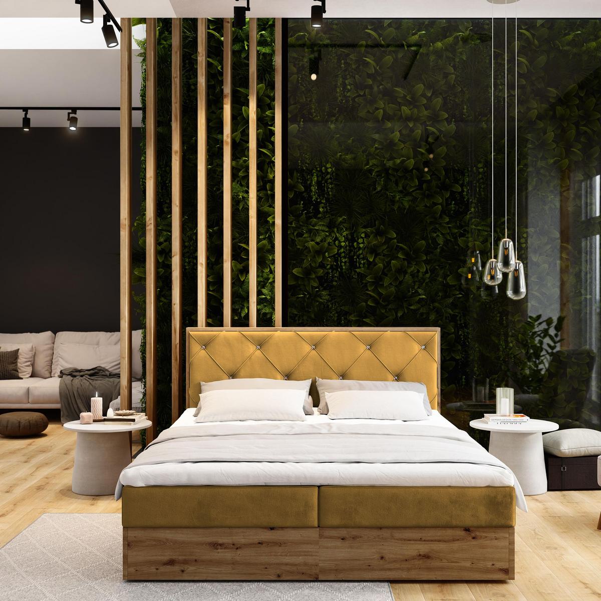 BOXBETT FOSCO 180x200 cm mit Matratze und Topper - Gelb - Gelb, Holz (180/200cm) - MASSENO