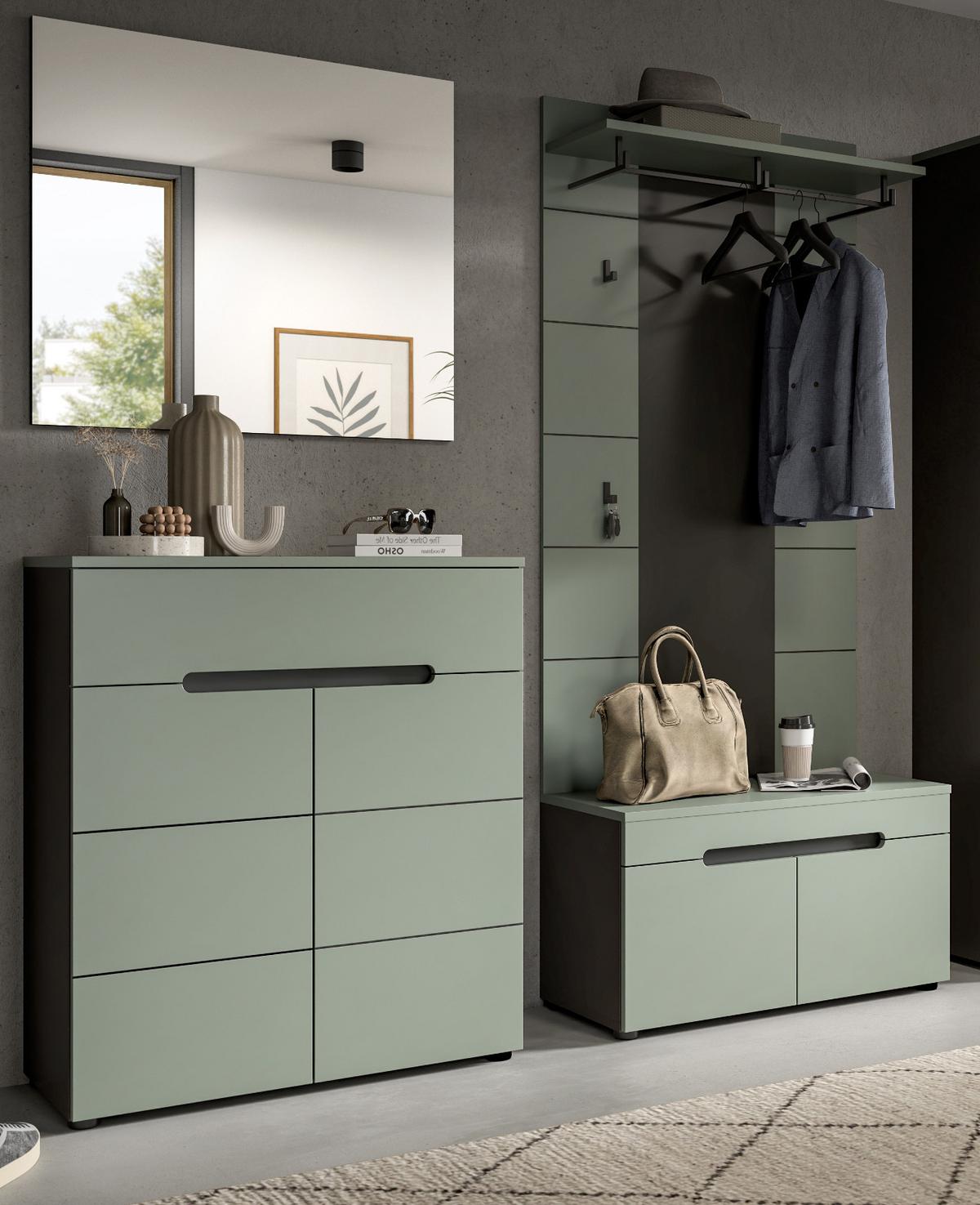 GARDEROBE-SET Salbei und Grau, Garderobe 4-teilig, 175 x 190 cm, Soft-Close, Cooper - Salbeigrün/Dunkelgrau, Holzwerkstoff/Kunststoff (175/190/37cm) - Inn.Furn