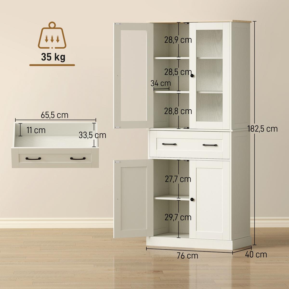 KÜCHENSCHRANK MDF Cremeweiß - Creme/Schwarz, Holzwerkstoff/Metall (40/182.5/76cm) - HOMCOM