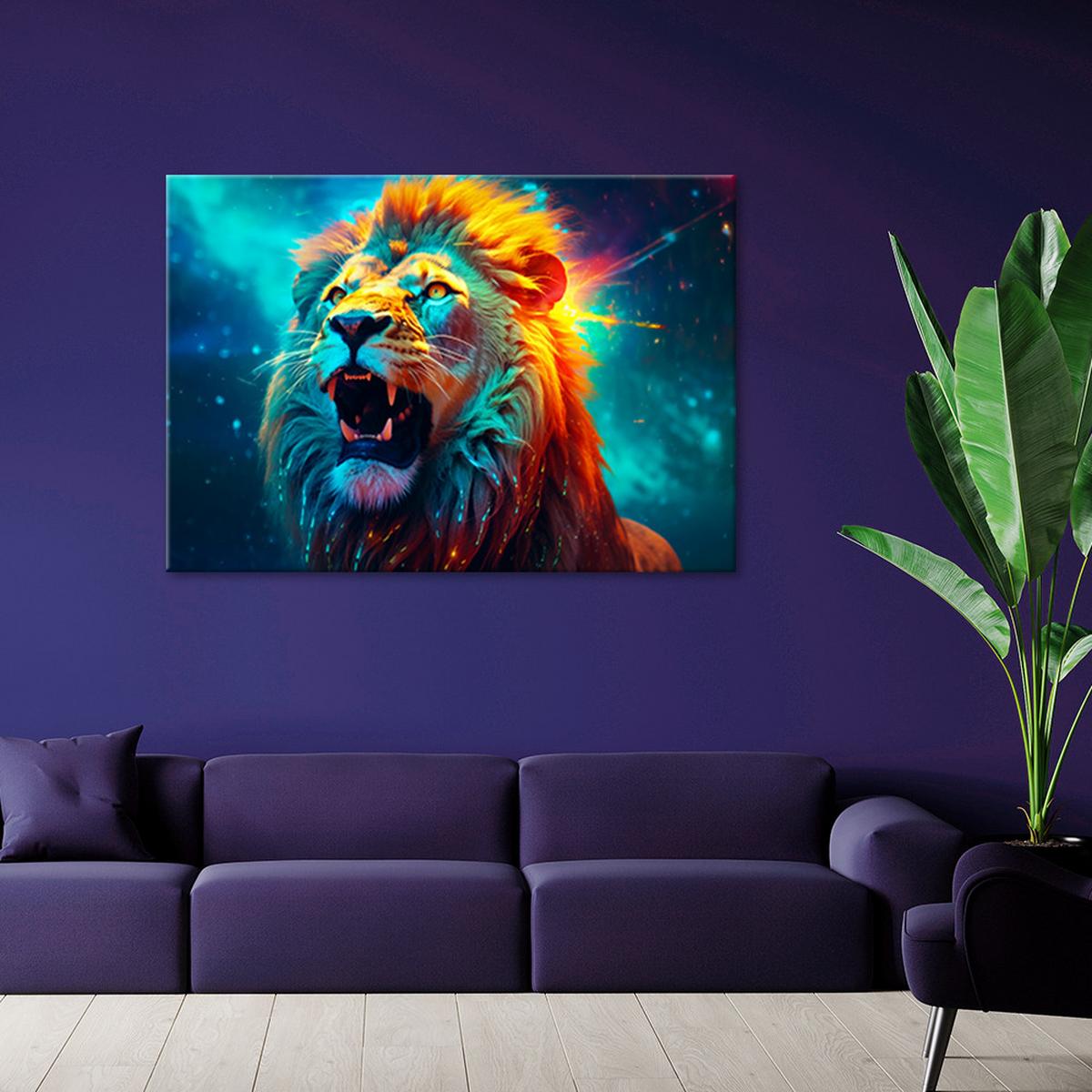 WANDBILD abstrakter neon löwe ai - Multicolor, Textil (60/40cm) - Feeby