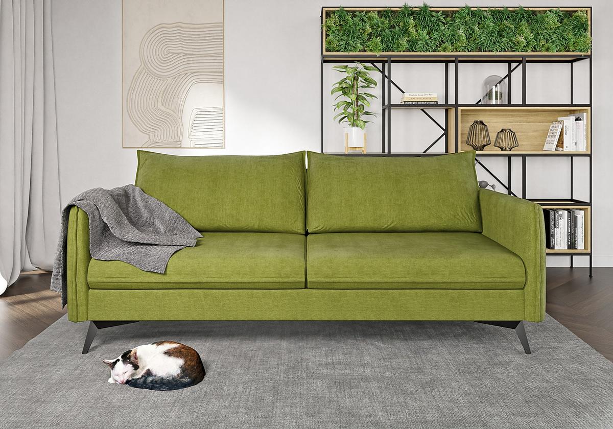 3-SITZER-SOFA Pulse Grün Luxusmicrofaser - Schwarz/Grün, Holz/Textil (199/86/91cm) - S-Style Möbel