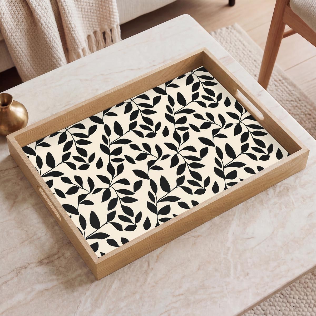 TABLETT Elegant - Gemustert - Schwarz - Beige 50x35 cm - Schwarz, Holz (50/5/5cm) - OnlyWow