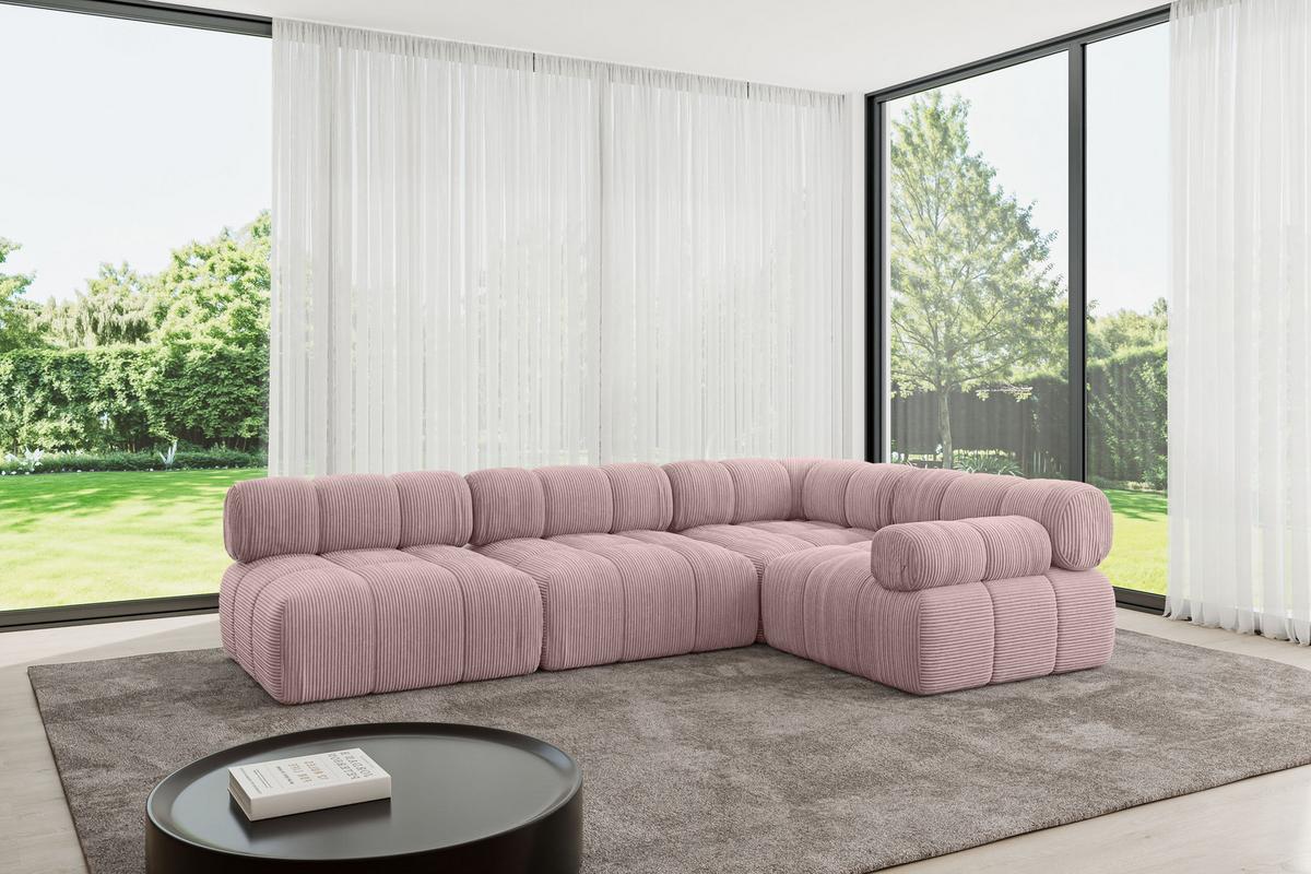 ECKSOFA modulares Sofa Mende-L2 - 285x190x70 cm Rosa Cord - Rosa, Holzwerkstoff/Textil (285/190cm) - ALTDECOR