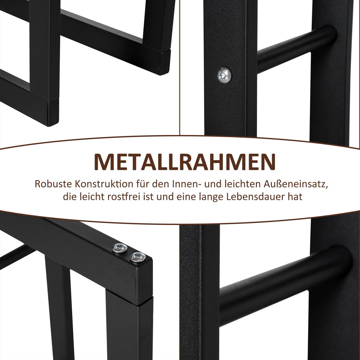 KAMINHOLZREGAL, Stahl, Schwarz, 60L x 25B x 150H cm - Schwarz, Metall (25/150/60cm) - HOMCOM