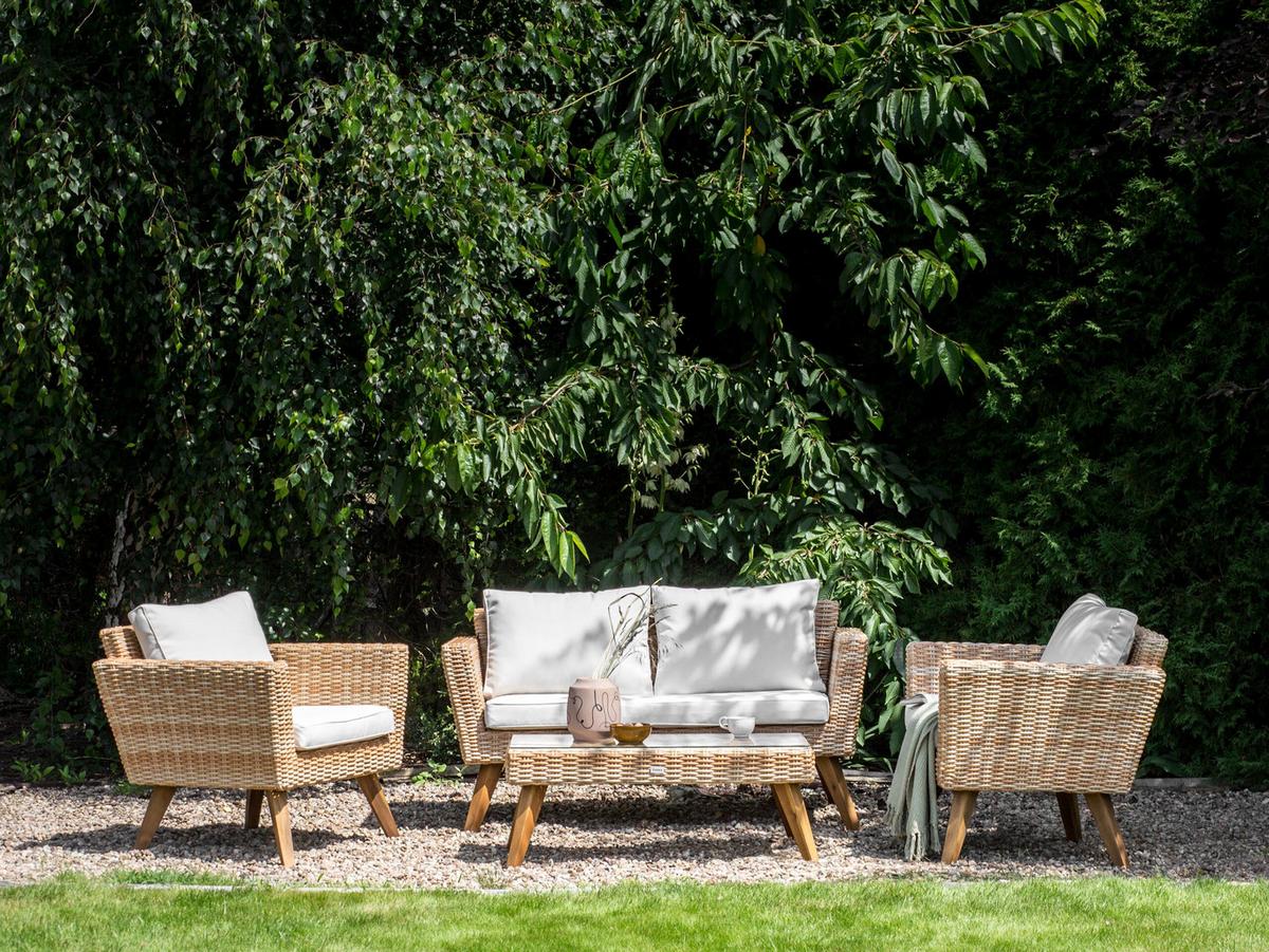 LOUNGE-SET 4-Sitzer PE Rattan Cremeweiß Vittoria - Hellbraun/Naturfarben, Kunststoff - Beliani