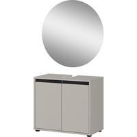 BADMÖBEL-SET HAMBURG 2-teilig | Waschbeckunterschrank & Runder Spiegel | Soft-Close & Matt | Steingrau - Grau, Holzwerkstoff (60/200/34cm) - KADIMA DESIGN