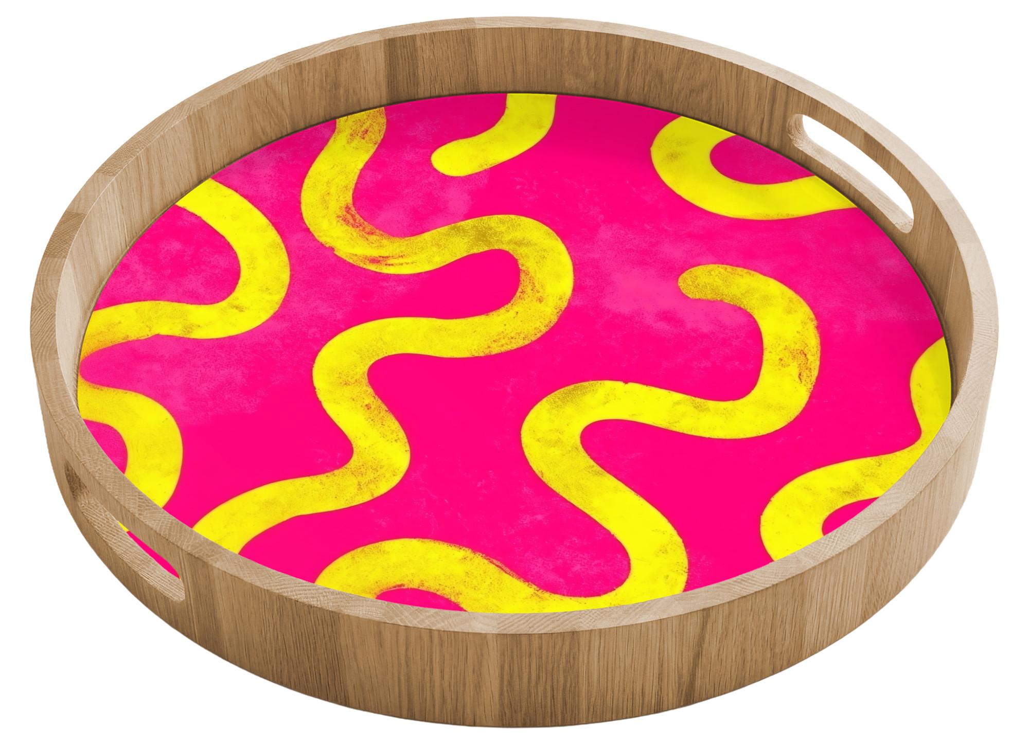 TABLETT Linie - Gelb - Abstrakt 40x40 cm - Pink, Holz (40/5/5cm) - OnlyWow