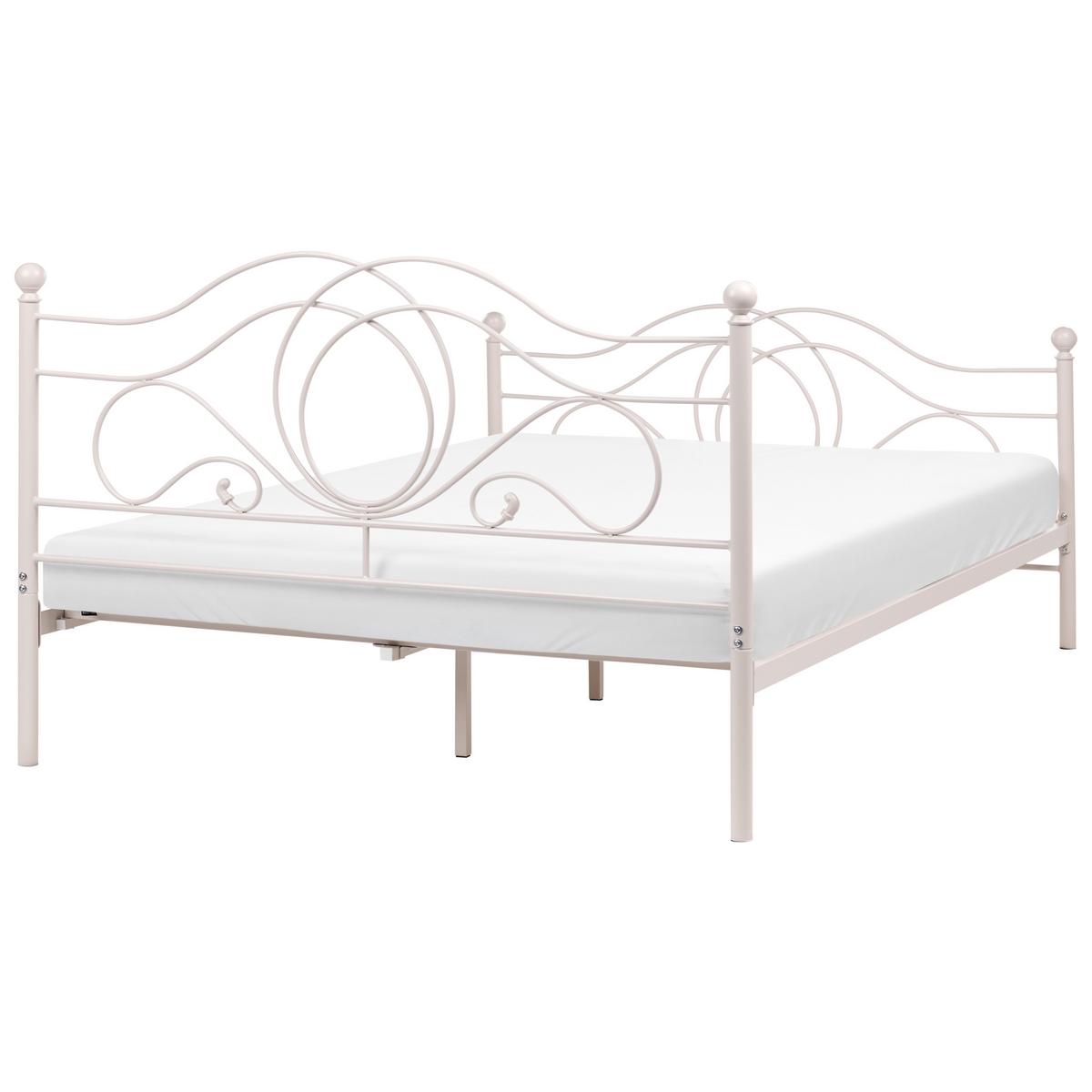 BETT mit Lattenrost 160/200 Stahl Hellbeige Lyra - Beige, Metall (160/200cm) - Beliani