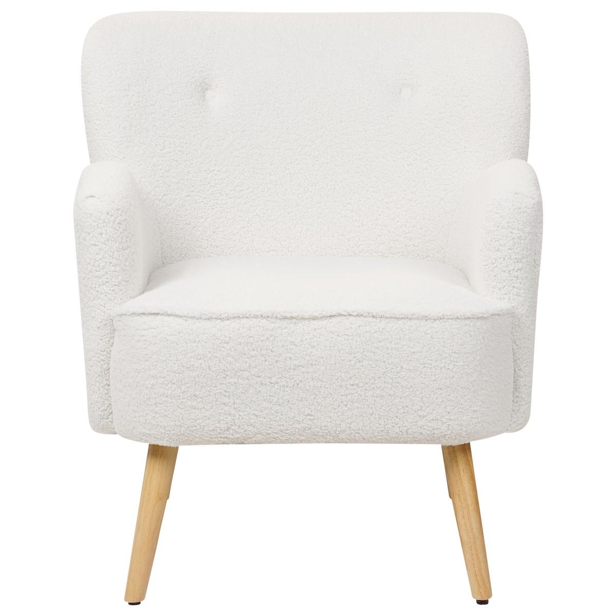 SESSEL Bouclé weiß/hellbraun plus Hocker Tumba - Hellbraun/Weiß, Textil (74/85/79cm) - Beliani