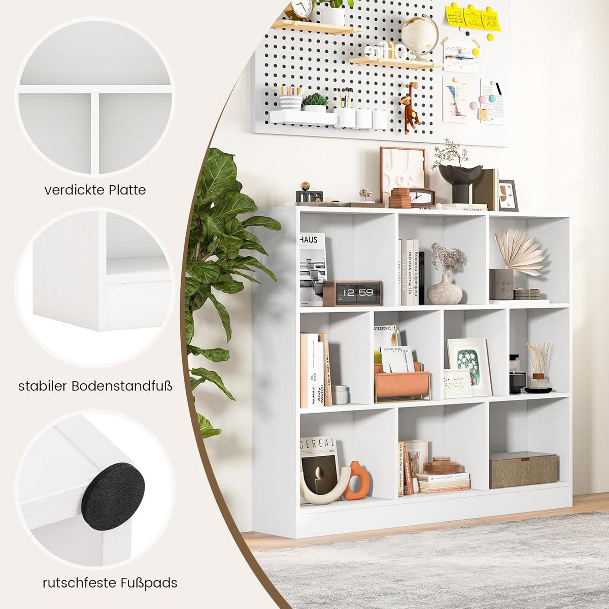 BÜCHERREGAL Weiß - Weiß, Holzwerkstoff (120/104/24cm) - COSTWAY