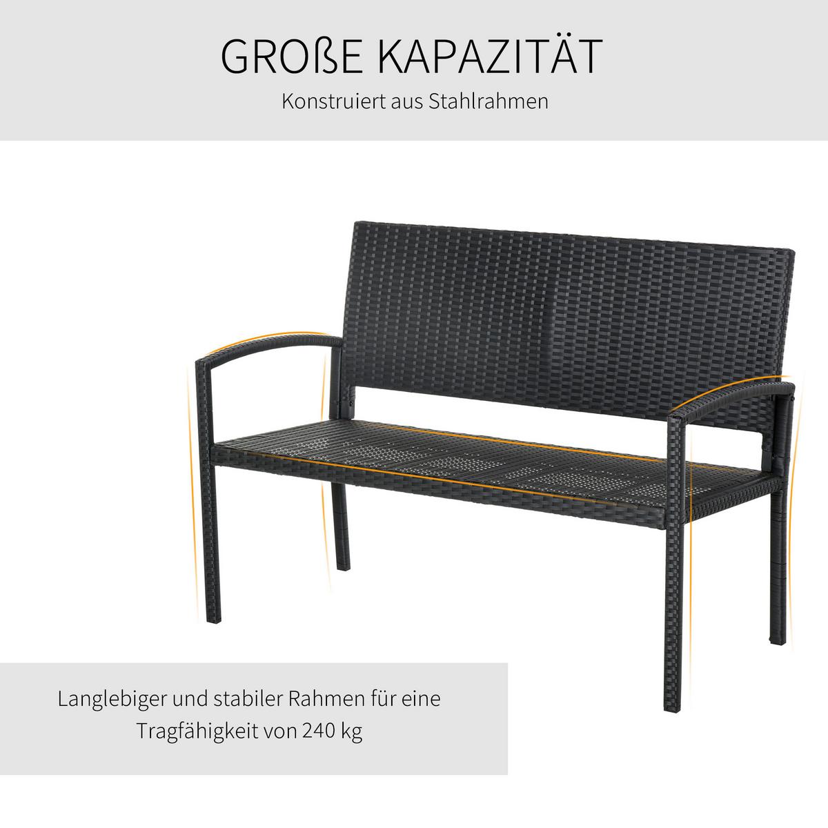 GARTENBANK für 2 Personen, bis 240 kg Belastbar, Schwarz, 122 x 60 x 85cm - Schwarz, Kunststoff (60/85/122cm) - Outsunny