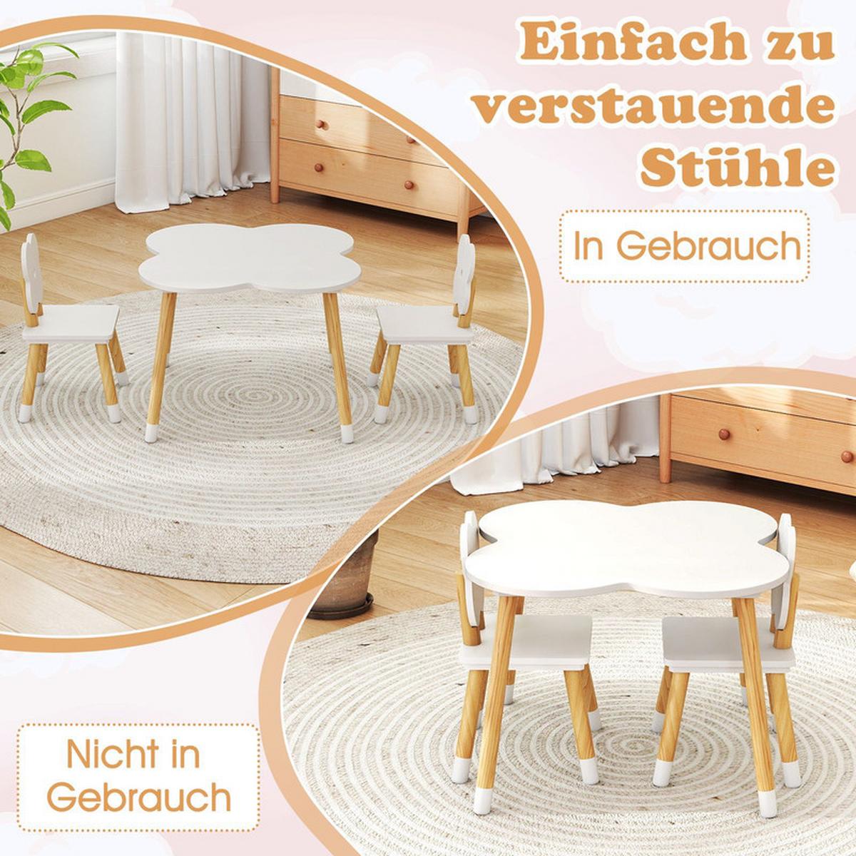KINDERTISCH mit stuhl weiß(3-tlg) - Weiß, Holzwerkstoff (60/44/60cm) - COSTWAY