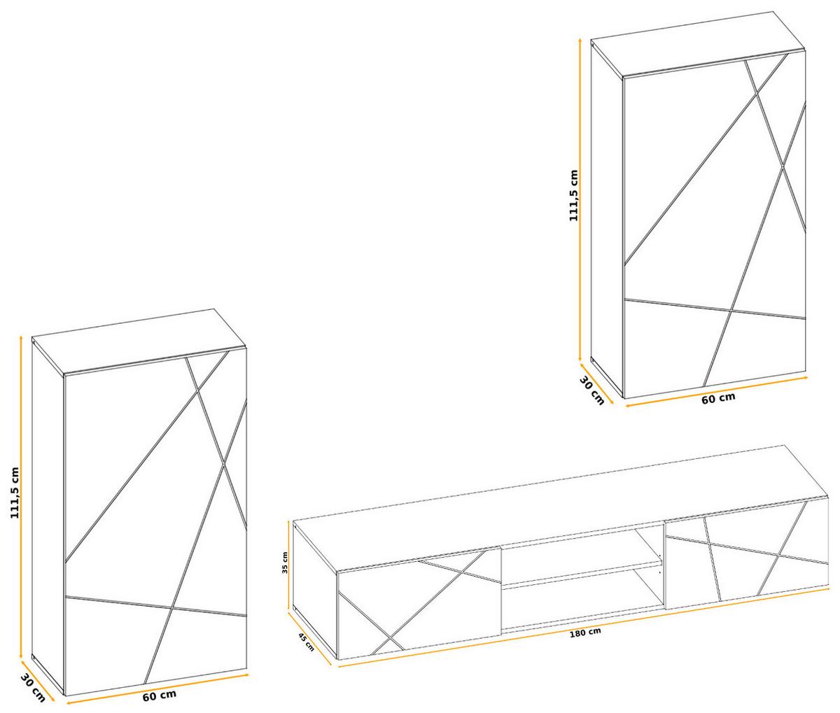 WOHNWAND Kaschmir, schwarz 260 cm, Schrankwand mit Streifendruck, Push-to-Open - Kaschmir/Schwarz, Holzwerkstoff/Kunststoff (260/180/45cm) - Furn.Design