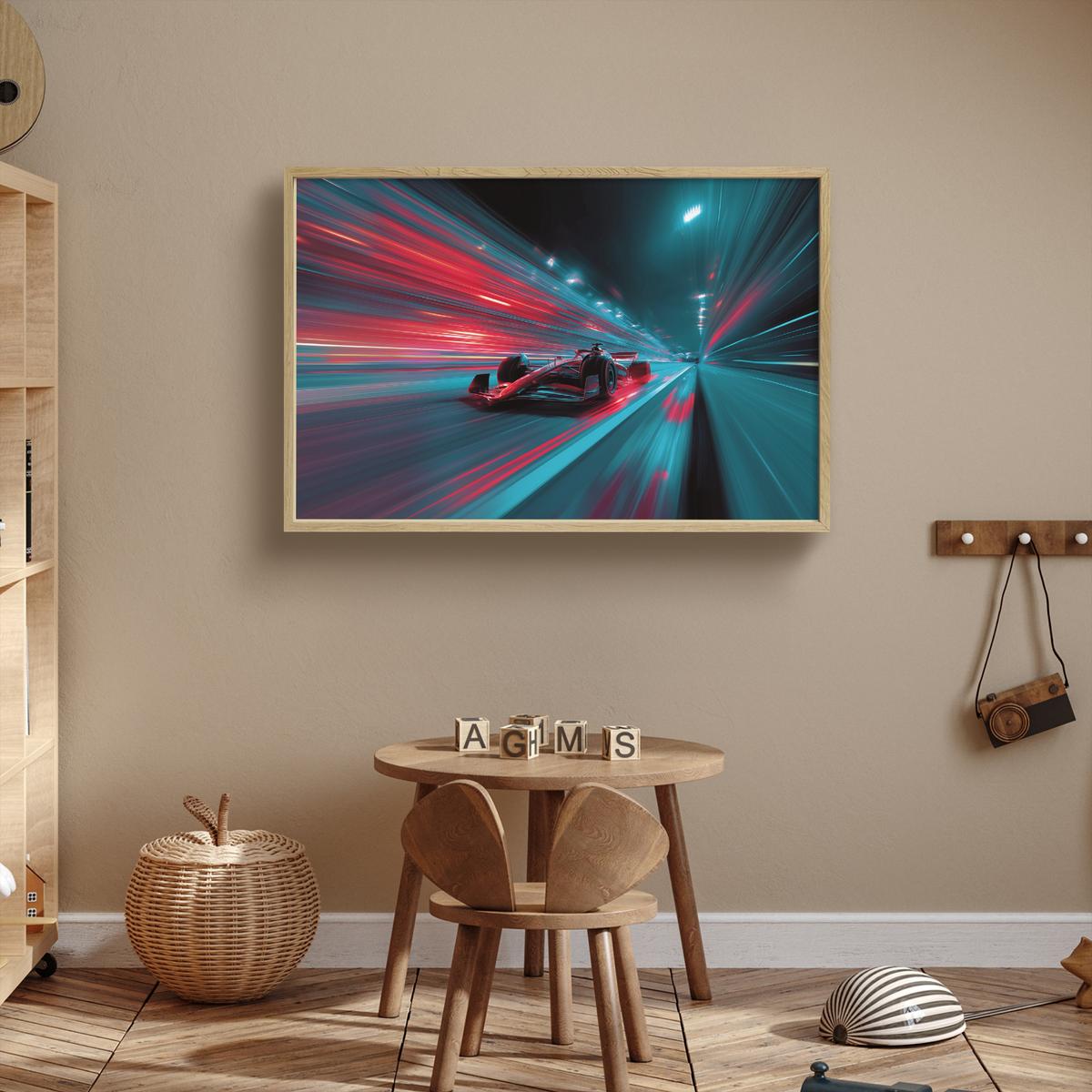 WANDLEUCHTE MIT AKKU Rennwagen - Rot - Geschwindigkeit 100x70 cm - Türkis, Holzwerkstoff (100/70/8cm) - OnlyWow