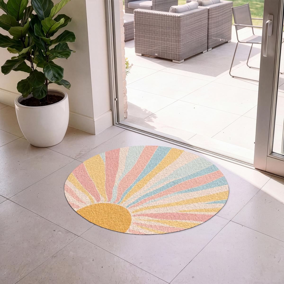 FUSSMATTE Illustration - Sonne - Pastellfarben Sauberlaufmatte 90x90 cm - Hellrosa, Kunststoff (90/0.4cm) - MuchoWow