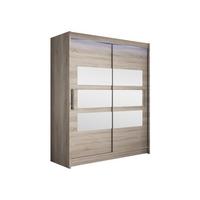 SCHWEBETÜRENSCHRANK Westa VII, mit RGB LED Beleuchtung - Silberfarben/Trüffeleichefarben, Holzwerkstoff/Metall (150/200/58cm) - MIRJAN24