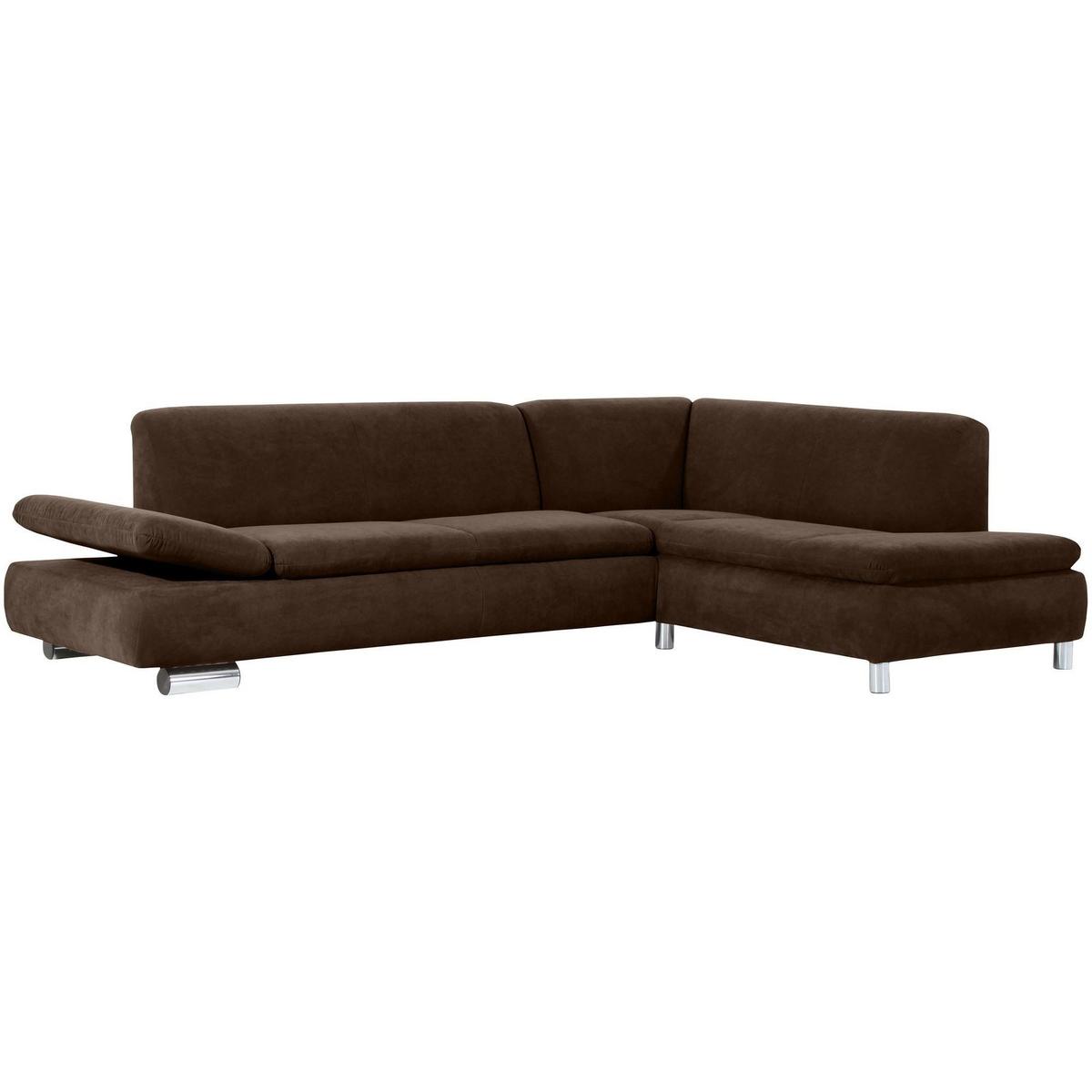 ECKSOFA mit Ottomane rechts Kaye Bezug Veloursstoff Metallfuß verchromt / braun - Braun, Kunststoff (270/190cm) - 58aufmkessel