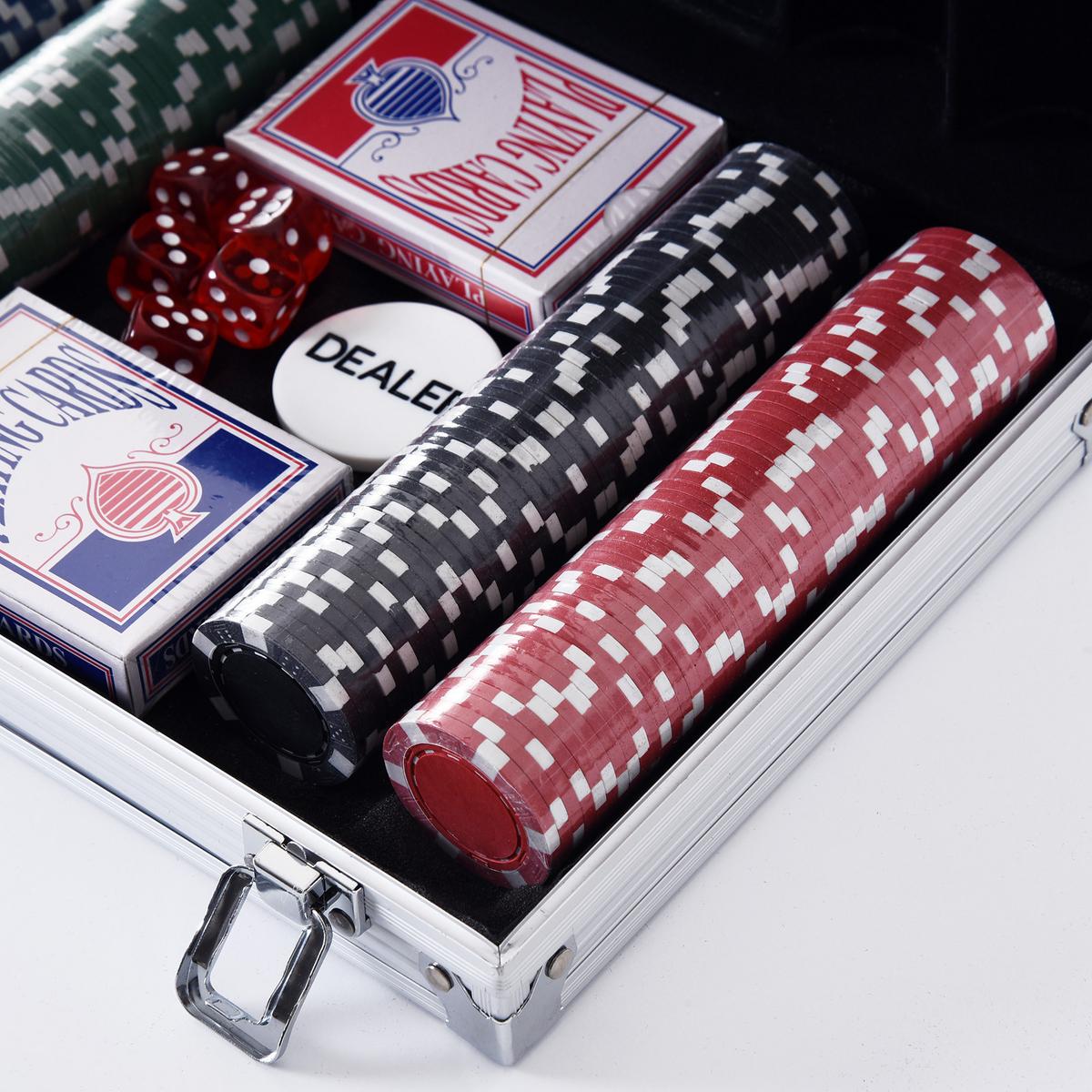 POKERKOFFER Pokerset Pokerchips 4/5 Farben 2 x Kartenspiel 5 x Würfel - Multicolor, Kunststoff (20.5/29.5cm) - HOMCOM