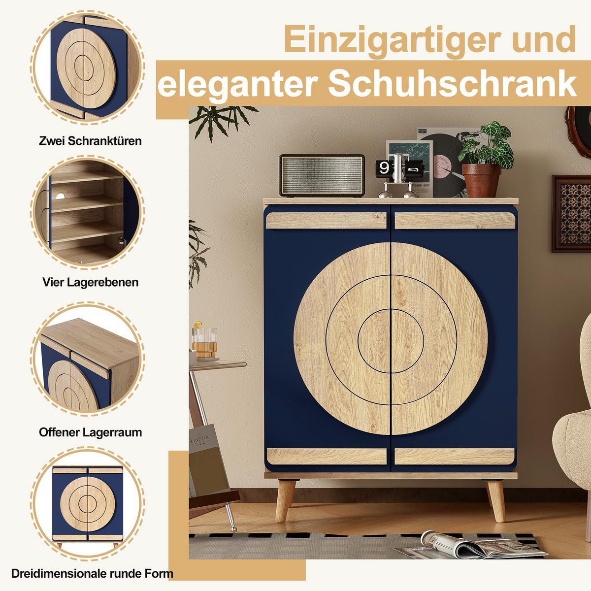 SCHUHSCHRANK blau holz geometrisch stauraum - Naturfarben, Holzwerkstoff (76/98.5/37cm) - Urban Meuble