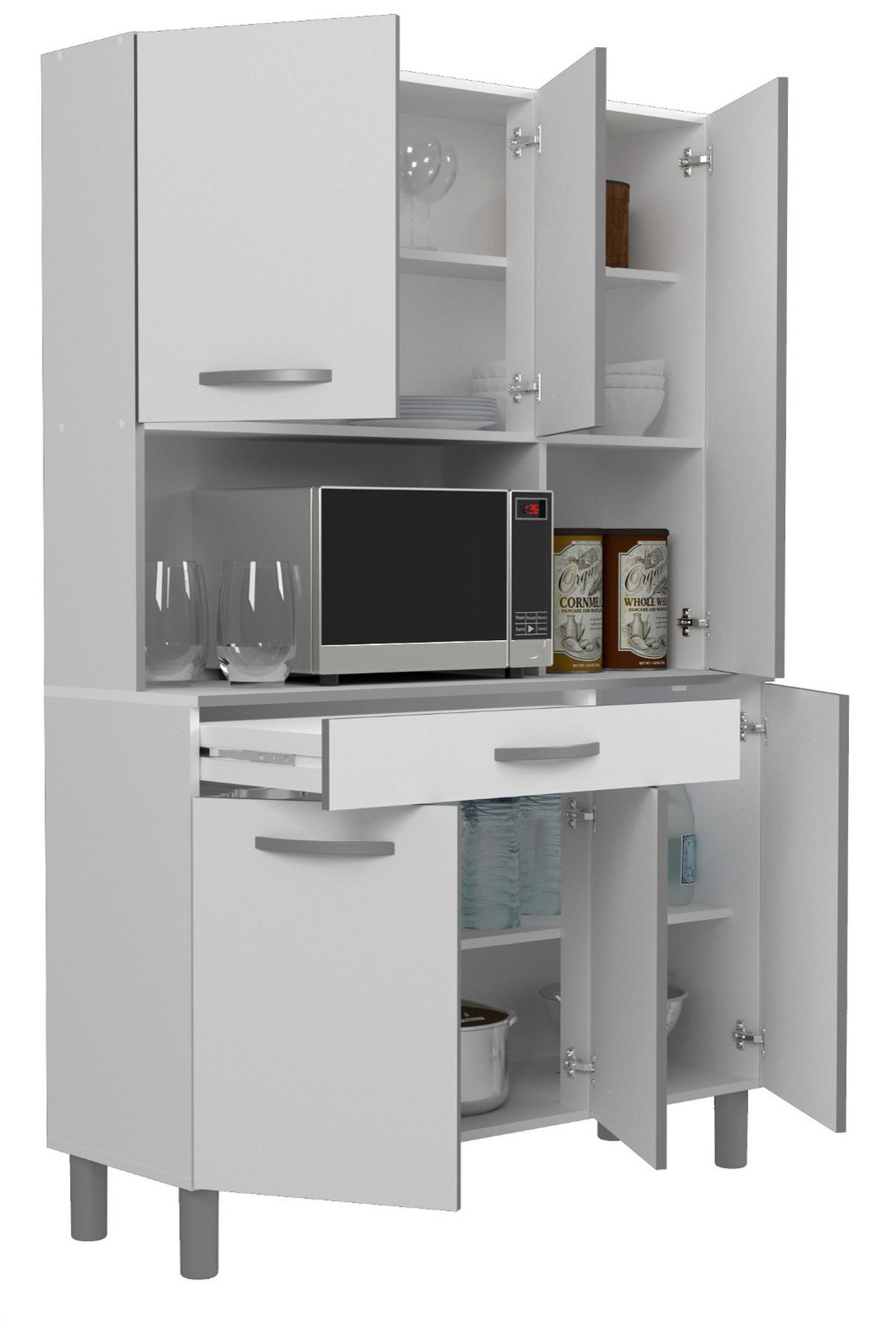 BUFFET Küche weiß 120 cm Küchenschrank mit viel Stauraum - Weiß/Grau, Holzwerkstoff (120/181/44cm) - Parisot Meuble